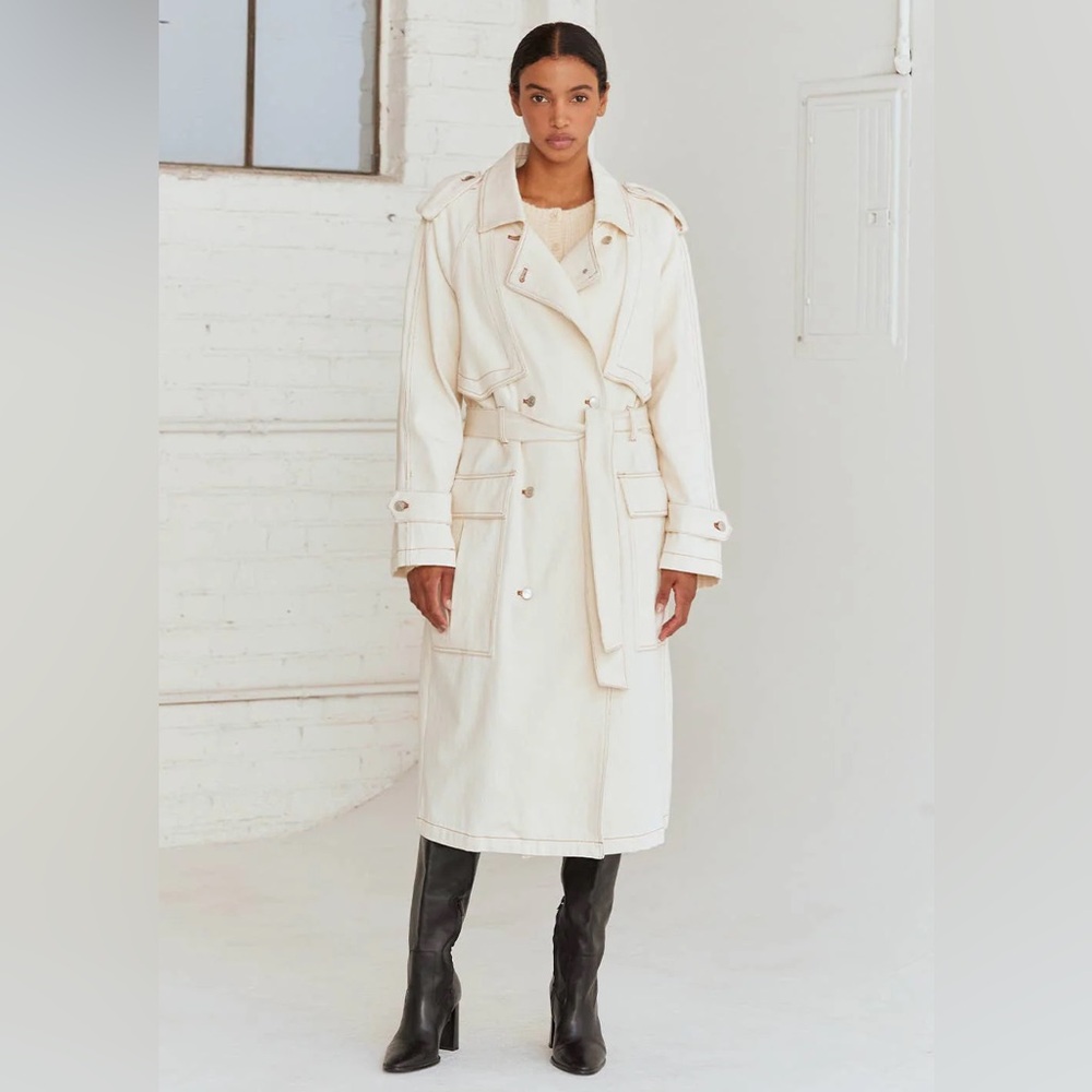 Crescent Denim Trench Coat in White
